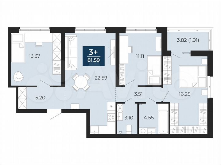 3-к. квартира, 81,6 м², 2/17 эт.