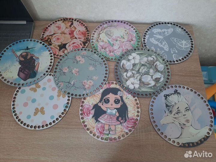 Донышки для корзин, фанера с фотопечатью гравировк