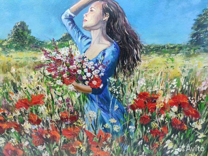 Картина с девушкой маслом 70*50. Мурман.обл