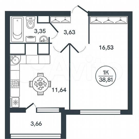 1-к. квартира, 38,8 м², 2/17 эт.