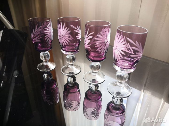 Бокалы (фужеры) СССР, 4шт, цветное стекло