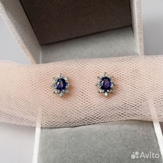 Золотые серьги с сапфирами и бриллиантами 0,16Ct 5