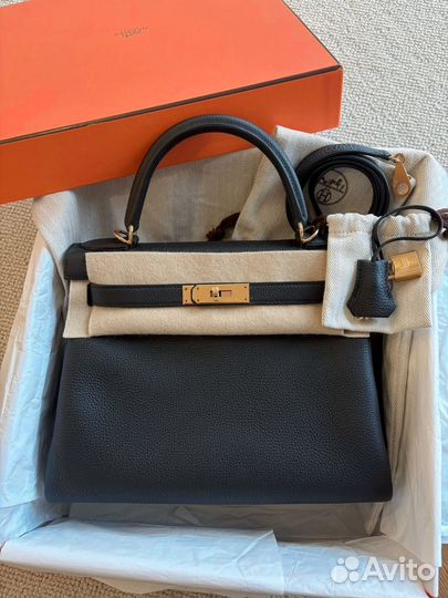Сумка hermes kelly 28 black/gold