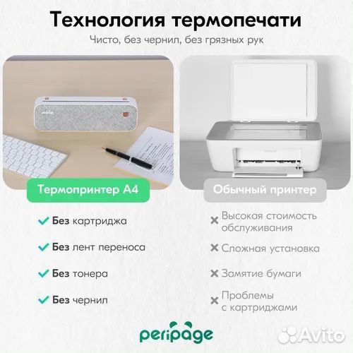 Портативный термопринтер PeriPage A4 Printer