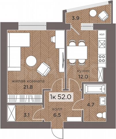 1-к. квартира, 52 м², 13/14 эт.