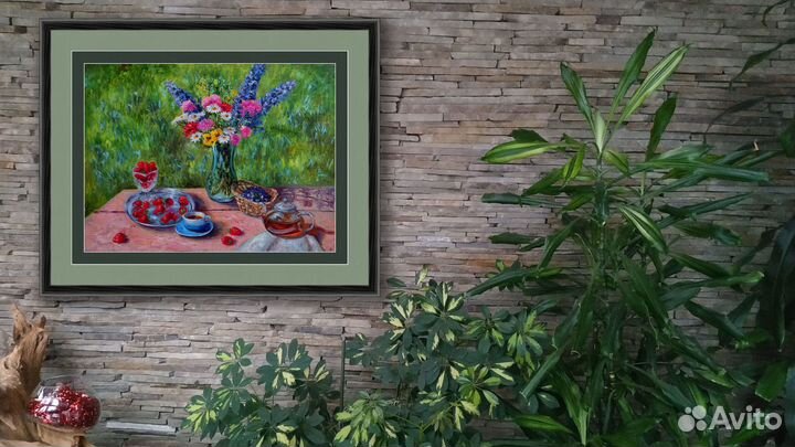 Картина маслом Букет Цветов Летнее чаепитие