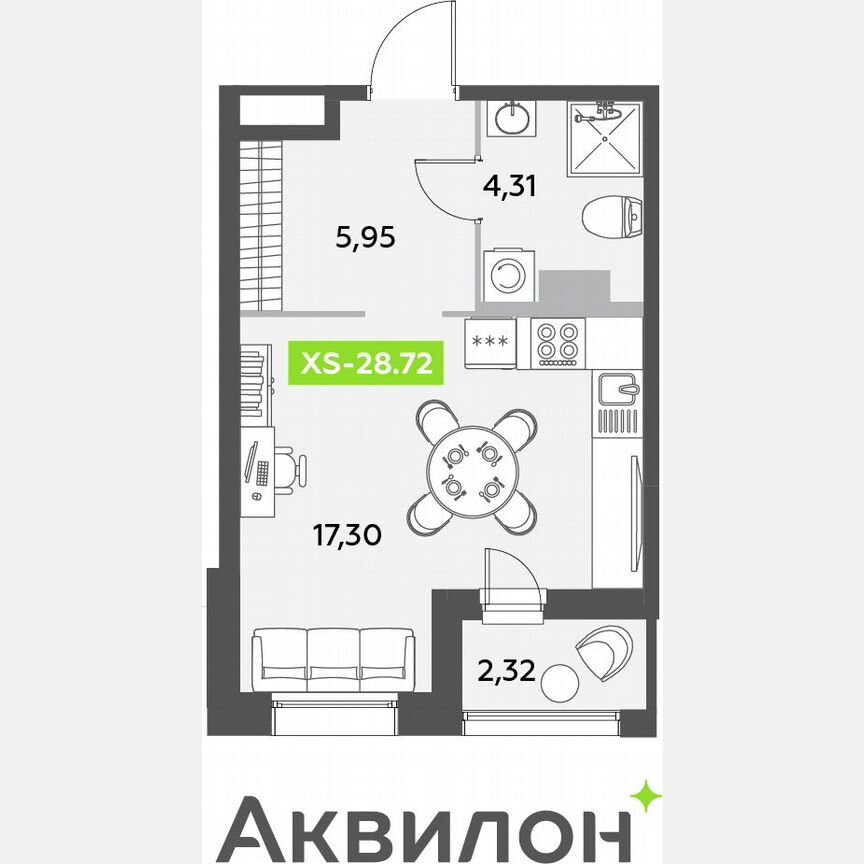 Квартира-студия, 28,7 м², 12/12 эт.