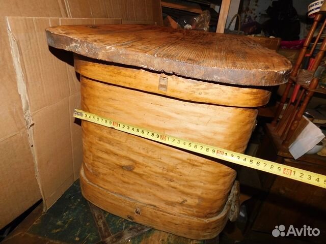 Антикварный, лубяной короб ри для хранения продукт
