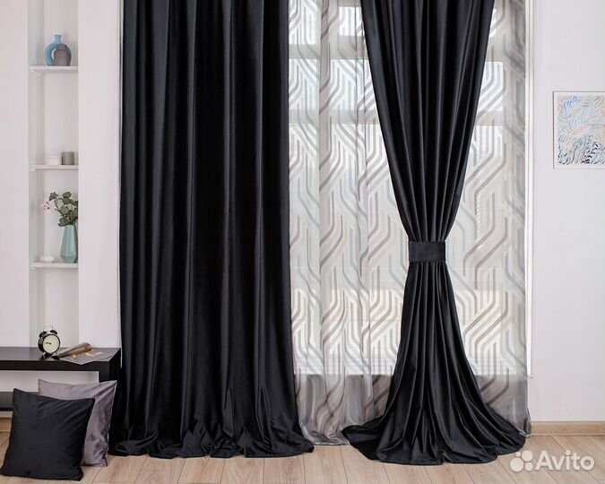 Портьеры бархат Беллиссимо Черный шторы