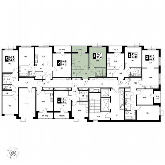 1-к. квартира, 38,4 м², 17/20 эт.