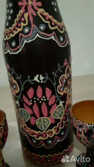 Графин и рюмки деревянные винтаж