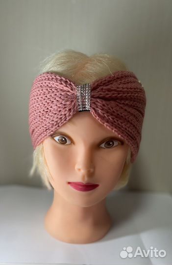Повязка на голову вязаная теплая