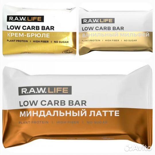 Батончики без сахара RAW life LOW carb 9 шт