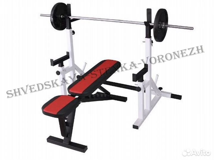 Скамья для жима + стойка с подстраховкой белая