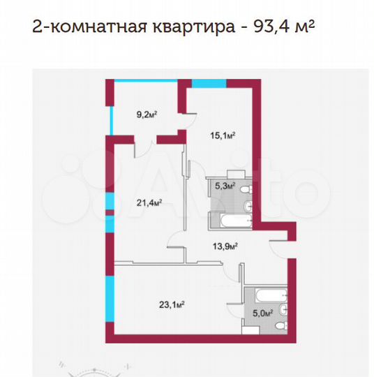 2-к. квартира, 92 м², 9/16 эт.