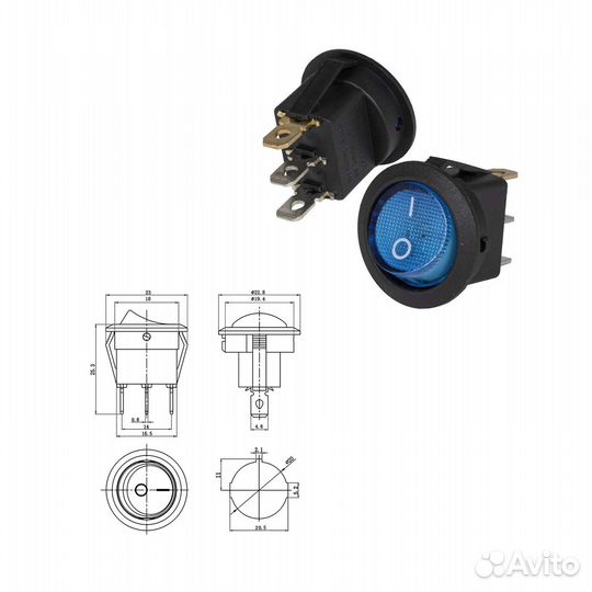 1 шт Клавишный переключатель KCD1-101N-C3-BL/3P 25