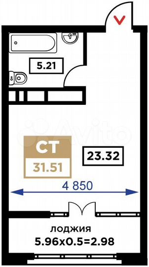 Квартира-студия, 31,5 м², 6/21 эт.