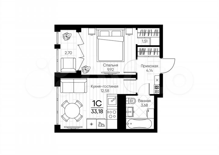 1-к. квартира, 33,2 м², 14/18 эт.