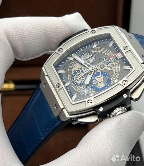 Мужские часы hublot синие карцевые
