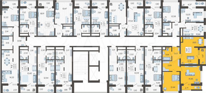 3-к. квартира, 66,1 м², 7/19 эт.