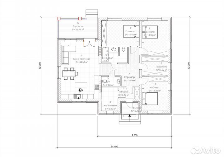 Проект одноэтажного Дома из газобетона