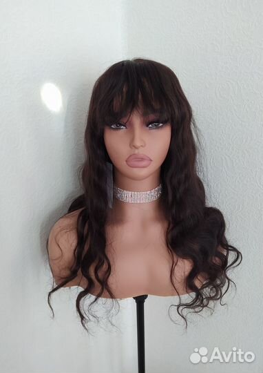 Парик из натуральных волос длинный с челкой