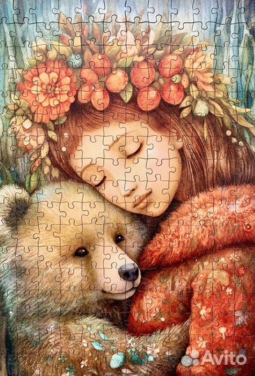 Девочка с мишкой Деревянный пазл