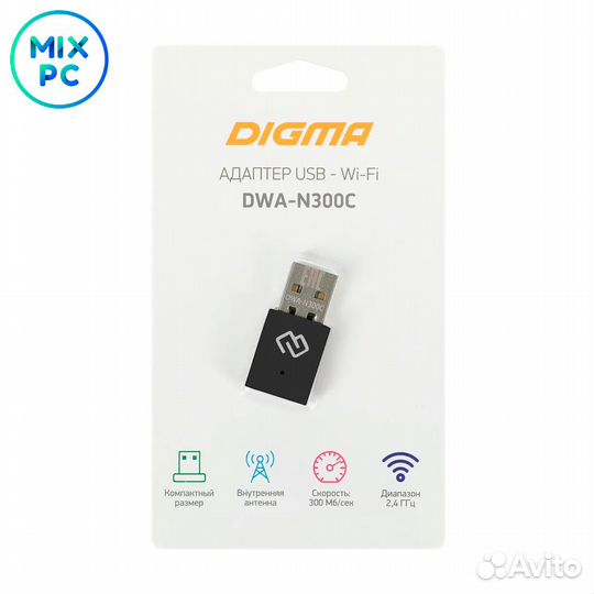 Сетевой адаптер Wi-Fi Digma N300 DWA-N300C USB