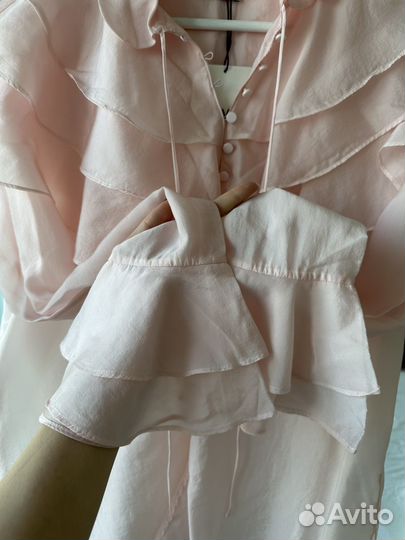 Блуза lime L розовая новая с воланами