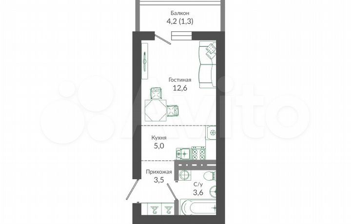 Квартира-студия, 26 м², 5/12 эт.