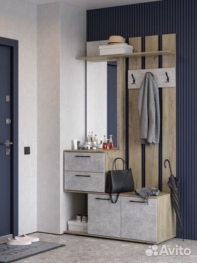 Прихожая Бостон 1.1 дуб крафт серый-бетон камень