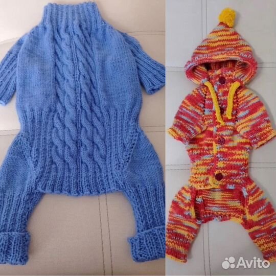 Вязаный комбинезон / шапочка для собачки новые