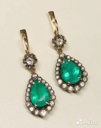 Серьги золотые бриллианты и природные изумруды