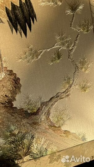 Картина винтаж журавли шелк вышивка