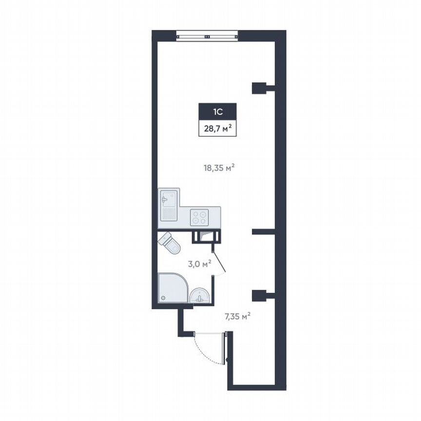 Квартира-студия, 28,7 м², 17/18 эт.