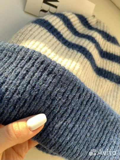 Шапка zara новая синяя-белая