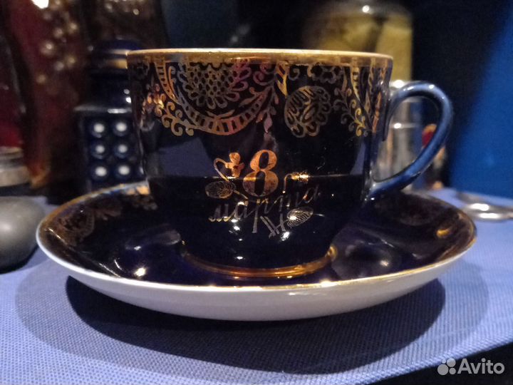 Чашка с блюдцем лфз 6 блюдцев 4 чашки кобальт