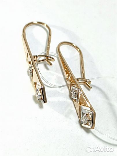 Золотые серьги женские, фианит, французский замок, вес 2,53г