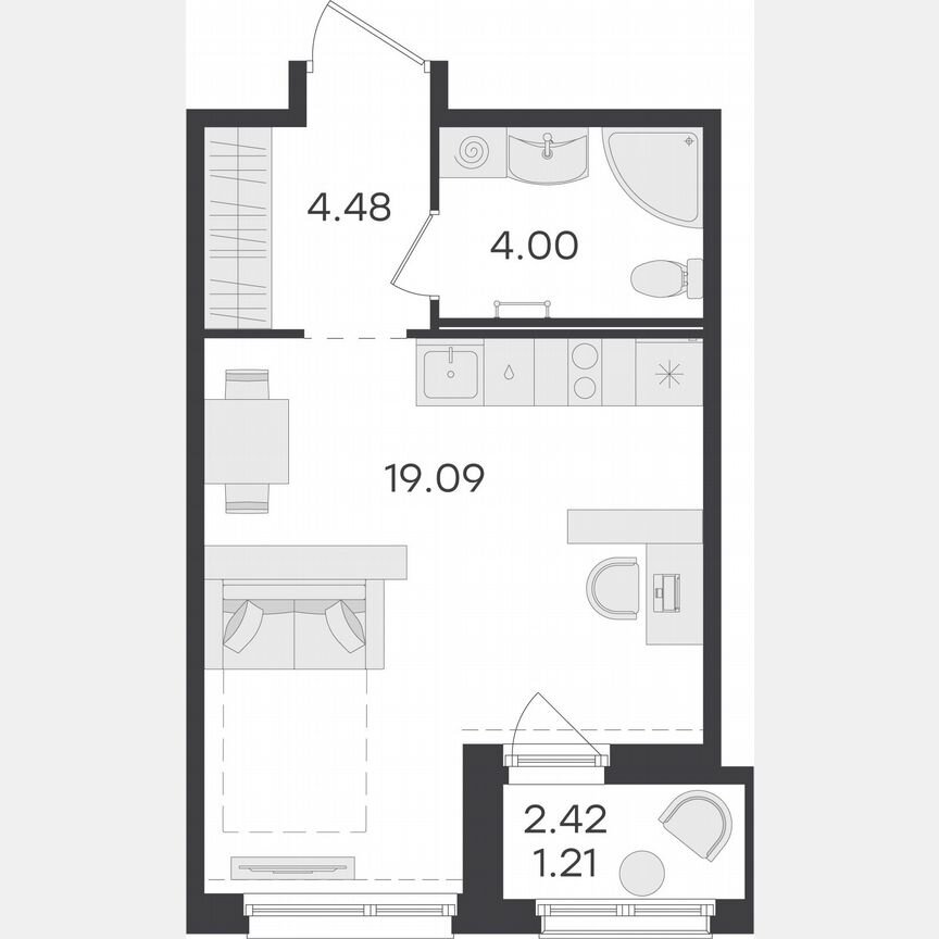 Квартира-студия, 28,8 м², 12/15 эт.