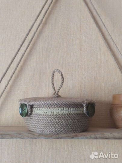 Шкатулка для украшений и мелочей, корзинка джут