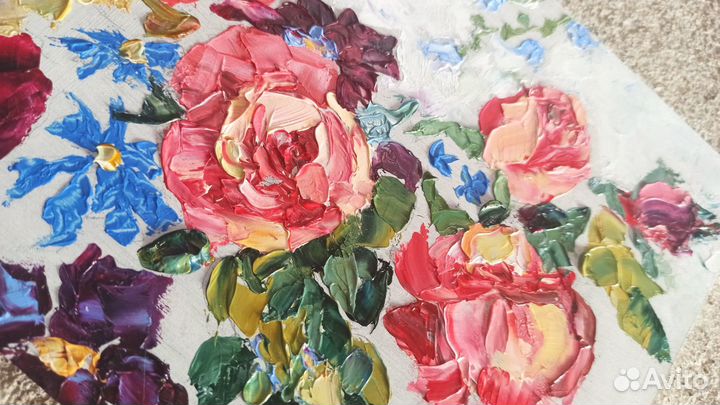 Розы цветы яркие натюрморт картина маслом