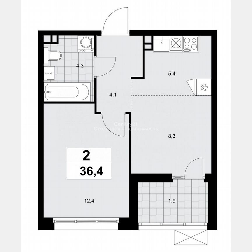 2-к. квартира, 36,4 м², 3/15 эт.