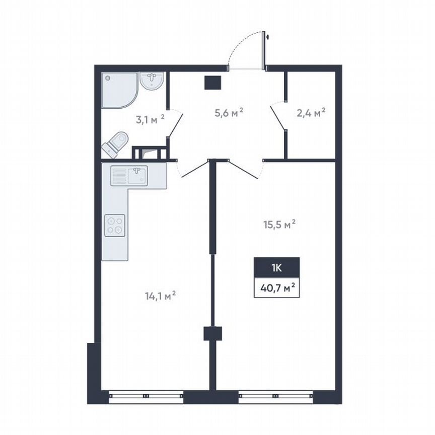 1-к. квартира, 40,7 м², 12/18 эт.