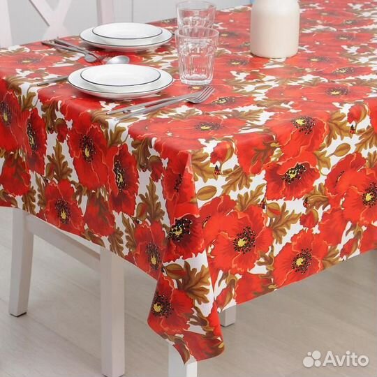 Клеёнка столовая на тканевой основе Доляна «Маки»