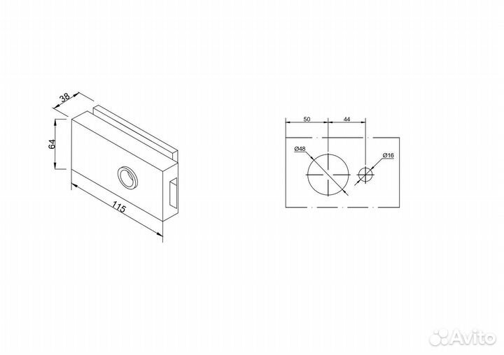 Замок для стеклянной двери гладкий