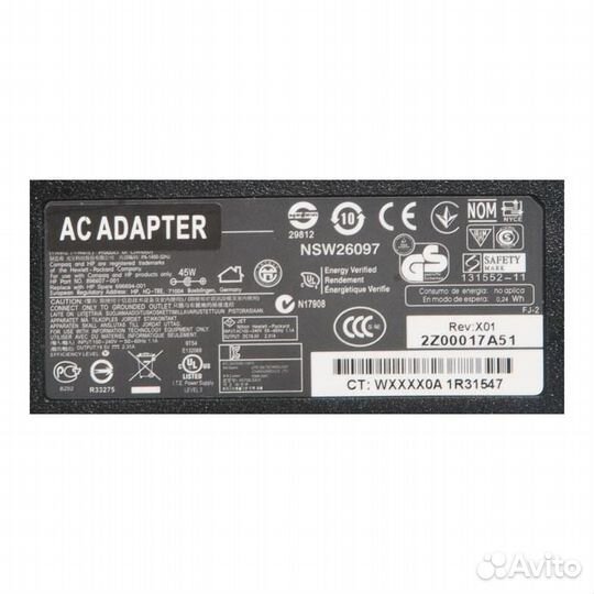 Блок питания для ноутбука HP 19.5V, 2.31A, 45W, 4