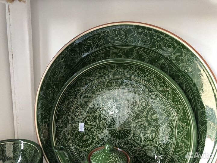 Ляган чайник косы пиала зелёный карандаш