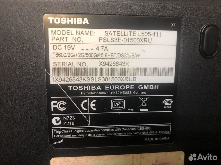 Ноутбук Toshiba satellite L505-111