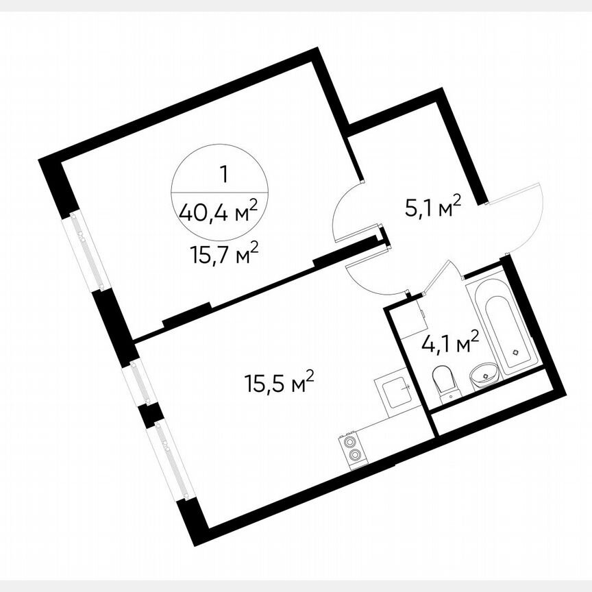 1-к. квартира, 40,4 м², 8/17 эт.