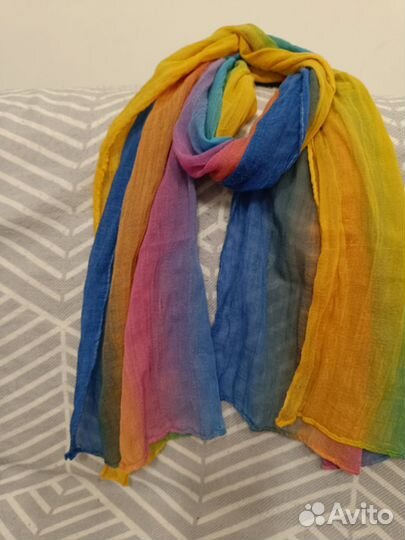 Комплект шапка и снуд, шарф тонкий радужный